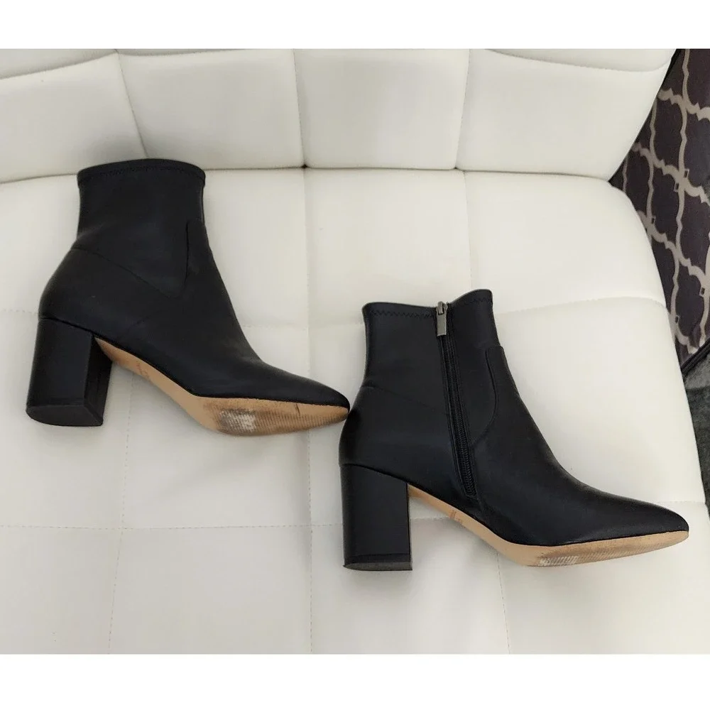 Abercrombie & Fitch Black Vegan Leather Boots Block Heel Womens 9